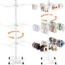 RattanView 2 Pcs Jewelry Rotating Display Stand Adjustable Metal Earrings Bracelet Display Rack Hanging Jewelry Spinning Organizer Tree with Hooks for Vendor Events Selling(3 Tier,White)