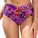 Women V Cut Full Coverage Bikini Bottom - High Waist Swim Bathing Suit Bottoms Cross V Front Swimsuit L