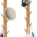 TIOPGHAD 2-Pack Wood-Wall-Mounted-Coat-Hooks, Bamboo Vertical Coats Rack Holder Hanger with 8 Hooks Entryway Hanging Wooden Racks for Hanging Jacket Coat Hat in Entryway Office Bathroom(Natural)