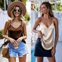 Ekouaer Womens Satin Cami Tops 2 Pack V Neck Silk Camisole Tank Top Spaghetti Strap Racerback Camis Blouse Shirt (Medium, Light Brown/Brown)