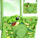 Boaretiu for iPad 9th/8th/7th Generation 10.2 Inch Case (2021/2020/2019) - Cute Cartoon with Shoulder Strap & Rotating Stand for Boys Girls Teens Soft Silicone, Green Dinosaur