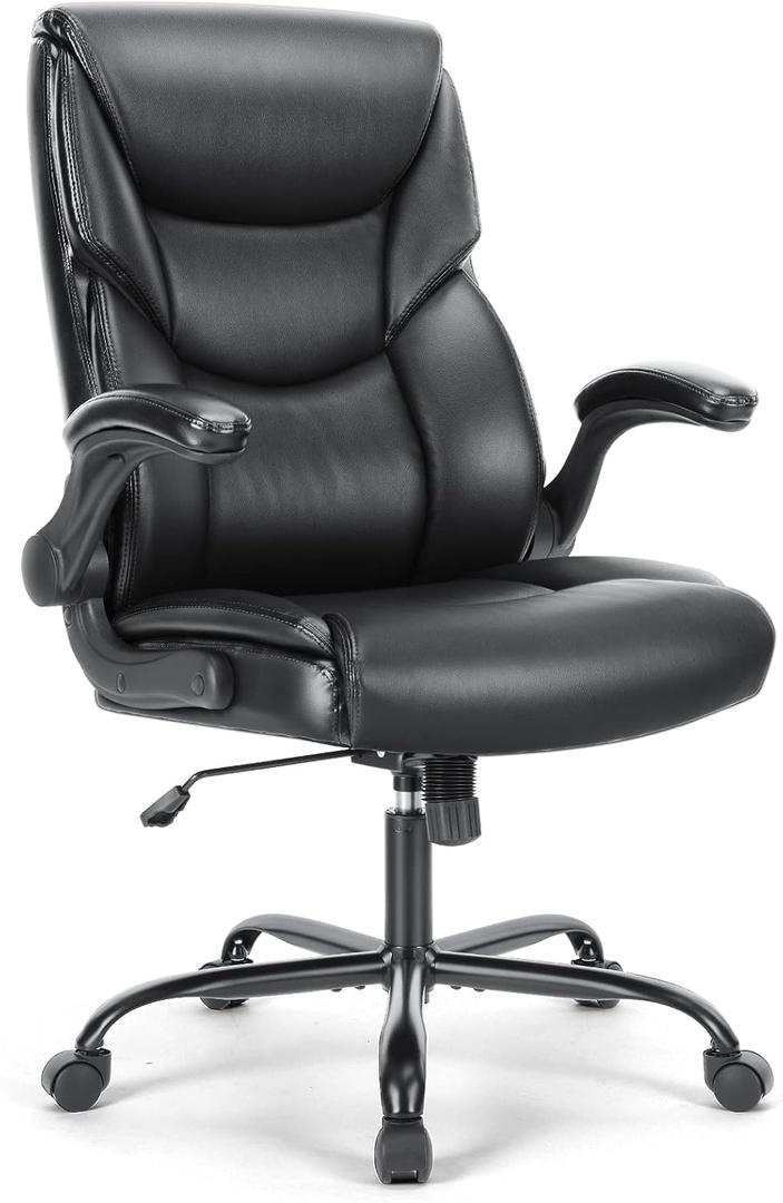 Executive Office Chair  Ergonomic Adjustable Computer Desk Chairs with High Back Flip-up Armrests, Swivel Task Chair with Lumbar Support, Bonded Leather, C-2892-BK