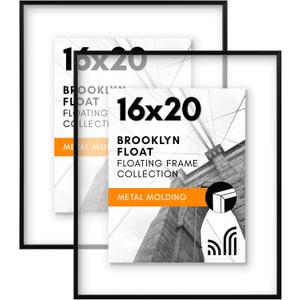 Americanflat Aluminum 16x20 Floating Picture Frame with Shatter-Resistant Glass - Set of 2 - Use as 11x14 Frame or Display 16x20 Photo - Signature Float Collection - Photo Frames for Wall - Black