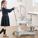 Ergonomic Kids Desk Chair with Footrest & Height-Adjustable Seat, Multifunctional for Study, Work & Dining  Comfy Cushion & Smooth Wheels for Boys & Girls (Grey)