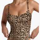 PINKMSTYLE Women's Basic Double Lined Scoop Neck Tank Tops Adjustable Cami Tank Summer Sleeveless Tops, Medium, Brown Leopard Print 