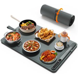 Warming Mat for Food (24"x16") - iTRUSOU 7-Level Electric Warming Tray with 400W High-Power, Timer 099H & Built-In Strap - Rollable Large Food Warming Mat for Parties & Buffet