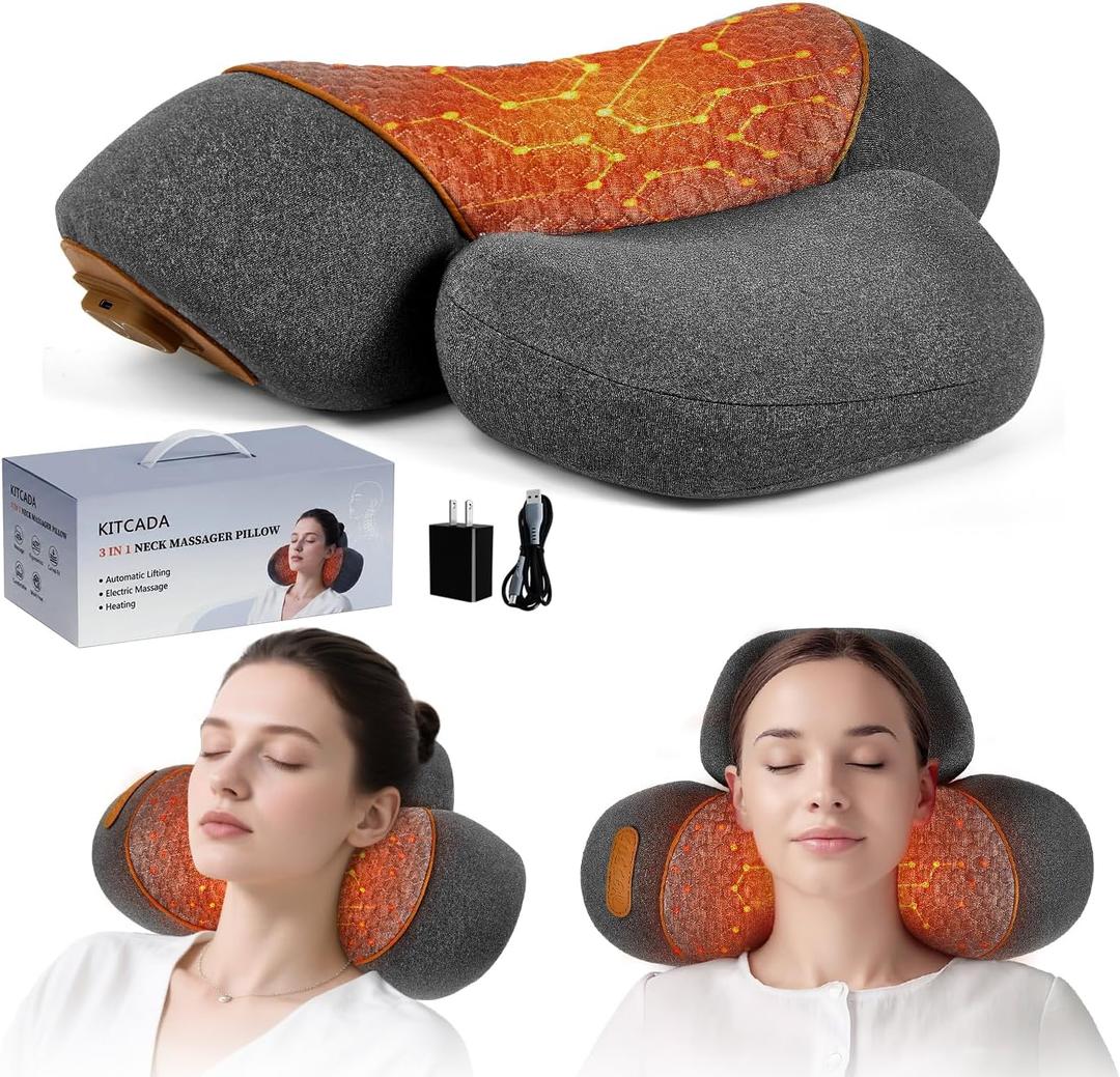 Upgraded Neck Massager Pillow, 3-in-1 Neck Massager, Traction Massage with Heat, Neck Pillow for Shoulder Pain, Deep Tissue Pain Relief,Rechargeable TheraPillow