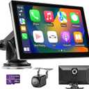 9" Wireless Apple Carplay Screen for Car, Portable Car Play Screen for Car & Android Auto, 4K Dash Cam, 1080p Backup Camera, GPS Navigation, Car Audio Receivers Mirror Link, Bluetooth, FM, Siri