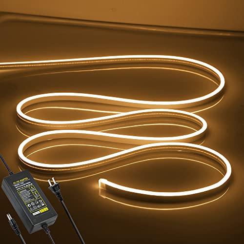 OWOFYDR Neon LED Strip Lights 16.4FT/5M 12V DC Waterproof Flexible LED NEON Light for Indoors Outdoors Decorm (Include Adapter, Warm White)
