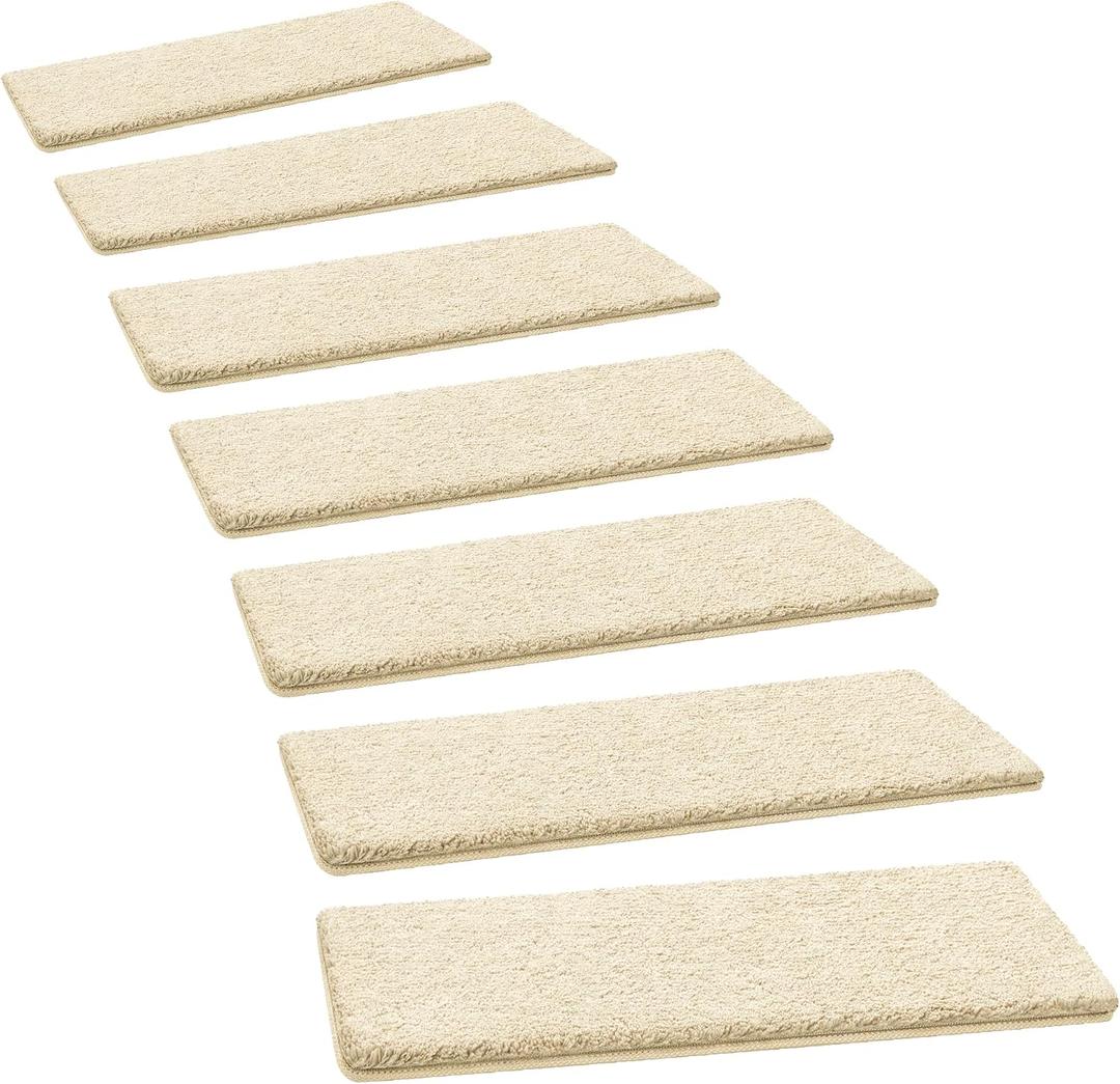 PURE ERA Ultra Plush Carpet Stair Treads 9.5 X 36 Inch Beige 14 Pcs | Soft Indoor Stair Protector,Reduce Noise,Self Adhesive Peel and Stick Non slip Stair Treads,Washable Reusable,Easy Install