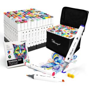Alcohol Markers 120 Colors - Dual Tip Permanent Markers with Base, Art Drawing Supplies, Color Markers Pens for Adult Kids Gifts, Coloring Painting (120)