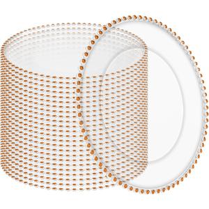 24 Pack Clear Charger Plates Bulk Wedding, 13 Inch Plastic Round Dinner Chargers with Orange Beaded Rim, Acrylic Round Decorative Plates for Wedding Party Home and Tabletop Decor (Orange), 24 Pcs