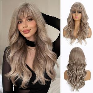 Esmee Blonde Ash Gray Long Wigs Heat Resistant Synthetic Cosplay Wavy Wigs with Bangs for Women