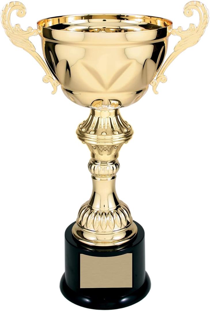 Decade Awards Metal Cup Trophy, Gold or Silver - Engraved Corporate Love Cup Award (10, 11.5, 13 or 14.5 Inch Tall) - Engraved Plate on Request