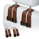 Geyrut Headrest Hooks For Car, Multifunctional Purse Hook Leather Seat Back Storage Hook Double Metal Hooks Car-Hangers for Seat(2 Pack, Brown)