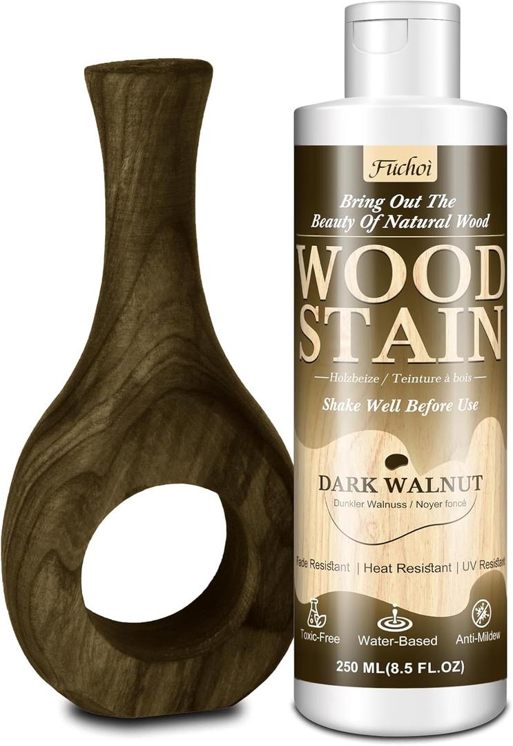 Wood Stain 8.5oz - Walnut | Water Based Furniture Stain & Wood Varnish for Indoor & Outdoor Wooden Furniture, Doors, Windows, Paneling, Cabinets | Low Odor Non-Toxic, Dye Fast, Multiple Finishes