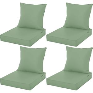 Outdoor Cushions for Patio Furniture, Waterproof Fade and Tear Resistant Deep Seat and Backrest Cushion Set for Chair Couch Swing, 24x24 Inch, Sage Green, Set of 4
