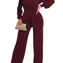 Formal Jumpsuits for Women Dressy Evening Sexy Deep V Neck Plus Size Long Wide Leg Pants Rompers Clubwear, Large