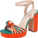 sun gurg Strappy Platform Heels for Women Square Open Toe Chunky High Heels Multicolored Ankle Strap Block Heeled Sandals for Prom Wedding Date Night (9, Orange)