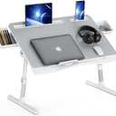 Lap Table, Foldable Adjustable Laptop Lap Desk for Bed and Sofa, X-Large with 2 Drawers, Grey