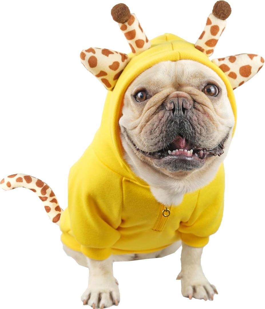 French Bulldog Clothes Sweater Halloween Dog Costume,Fleece Dog Sweaters Hoodies Winter Coat for Doggy and Cat, Frenchie Clothes Pet Costumes, Birthday Holiday Daily Wear,Yellow,XL