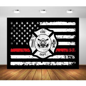 BELECO 7x5ft Fabric American Fire Department Flag Backdrop Red Line American Flag Firefighter Background Fireman Firefighters Theme Party Decorations Banner Birthday Shoot Photo Studio Props (N5-a50807)