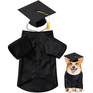 Dog Graduation Cap and Gown 2025 Graduation Costume for Pet Dog (Black M)