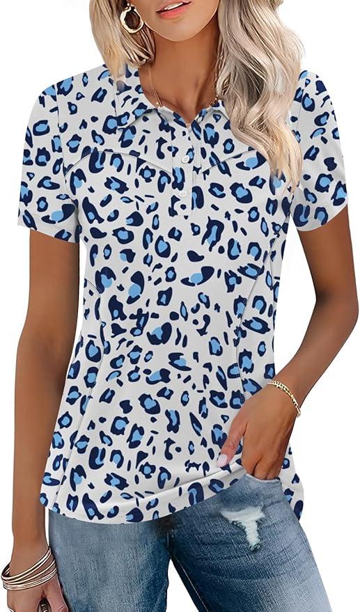 TFSDOD Womens Golf Polo Shirts Collared Short Sleeve T Shirt Lightweight Moisture Wicking Polo Casual 3 Buttons Outfits, M