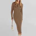 ANRABESS Women Long Sleeve Sweater Dress Crewneck Bodycon Stretch Slim Fit Ribbed Knit Midi Dresses 2025 Fall Trendy Outfits Brown Medium (Brown, M)