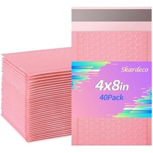 skardeco 4x8 Inch Pink Bubble Mailers 40 Pack Self-Seal Poly Padded Envelopes Suitable for Small Businesses to Package and Mail Jewelry Cosmetics, Electronic Products, Cards (Pink, 4 x 8-40)
