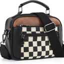 Checkered Crossbody Bags for Women Plaid Womens Cross Body Purses Checkerboard Leather Shoulder Bag Handbags (A02-black)