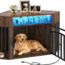 YITAHOME 52" Corner Dog Crate Furniture with LED Light & Power Outlets