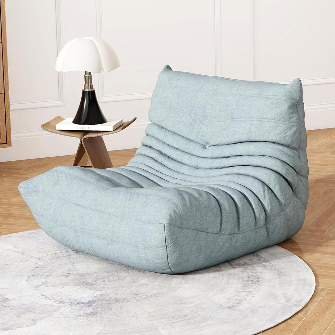 Bean Bag Chair for Adults, Bean Bag Sofa - Adult Size with Soft Waterproof Fabric for Living Room, Apartments, Reading Corner, Gaming, and Movie Venue (Mist Blue), Single