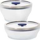 Anyday 4-Pc Microwave Cookware & Glass Food Storage Set with Glass Lids | Large Plastic-Free Containers | Stackable Steamer with Vented Lid for Microwave-Safe Reheating & Steaming Vegetables, Rice (Frosted - Blueberry)