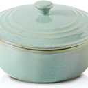 HVH Ceramic Casserole Dish with Lid Oven Safe, 2 Quart Round Casseroles Dish Set, 9 Inches Round Baking Dish with Lid Oven Safe, Deep Casserole Dishes for Oven with Lids for Dinner Party (Turquoise)