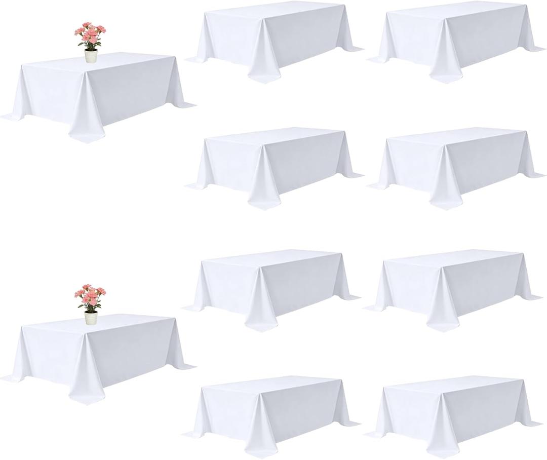 10 Pack White Rectangle Table Cloth 90 x 132 Inch for 6 Foot Tables | Wrinkle Resistant, Washable Rectangular Table Cloth, Polyester Fabric, For Party Banquet Wedding Buffet