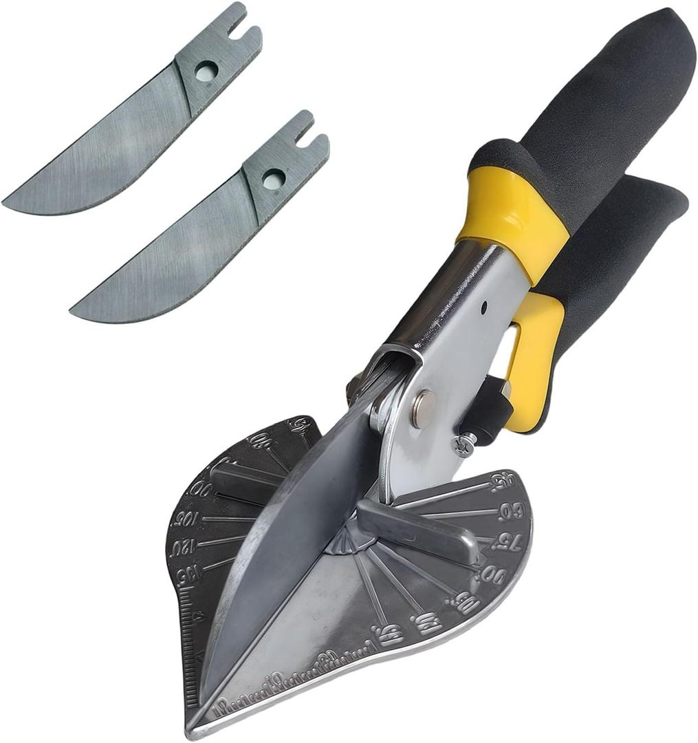 Multi Angle Miter Shears for Angular Cutting, Adjustable 45-135 Degree Trim Cutter for Soft Wood, PVC, Plastic, and Molding - Includes Extra Blades and Safety Lock (Black handle)