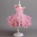 OBEEII Pageant Dress for Toddler Girls Sequin Irregular Ruffle Tulle Tutu Dresses Princess Birthday Wedding Flower Girl Dress, 130 cm (Pink)
