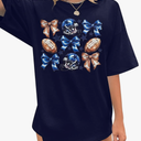 FASHGL Game Day T-Shirt Women Football Mom Shirts Oversize Funny Coquette Bow Tee Casual Sunday Funday Tops M