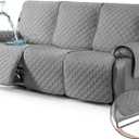 TAOCOCO 100% Waterproof Recliner Couch Covers, Recliner Sofa Covers with Leg Straps, 1-Piece Washable Reclining Sofa Cover with Pocket Couch Protector for Pets Kids(3 Seater, Light Gray)