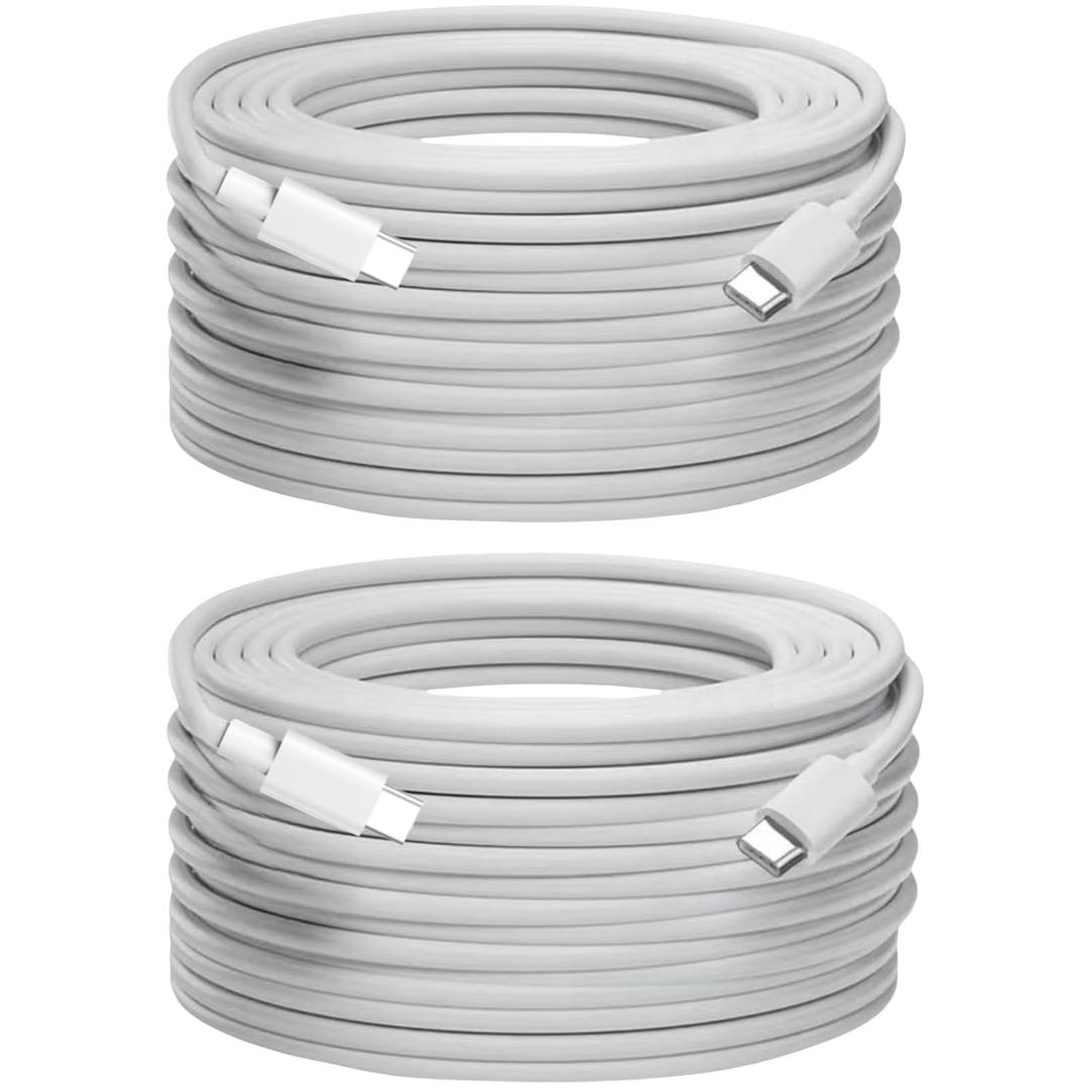 USB C Cable 15ft,USB C to USB C Cable 60W Fast Charging 2 Pack, Extra Long Type C Cord Compatible with MacBook/iPad/iPhone 17/16/15 Serie/Samsung Galaxy S24/Switch/Lenovo/Dell/HP/Any USB-C Device (Off White)