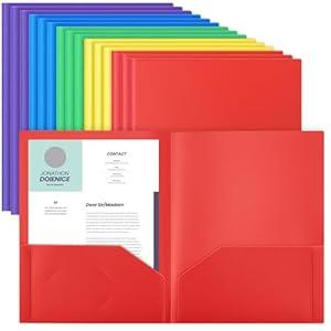 Gueevin 50 Pcs Plastic Folders with Pockets, Back to School Two Pocket Folder Fit Letter Size, Heavy Duty School Business Card Holder for Home Office, 11. 61 x 9. 45 Inches 
(Multicolor)
