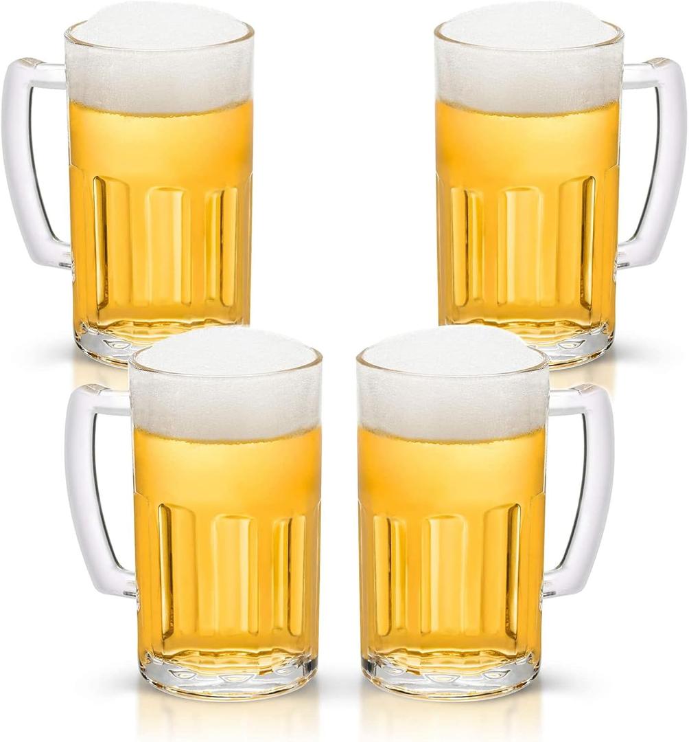 COKTIK 4 Pack Heavy Large Beer Glasses with Handle - 20 Ounce Glass Steins, Classic Beer Mug glasses Set, Lar