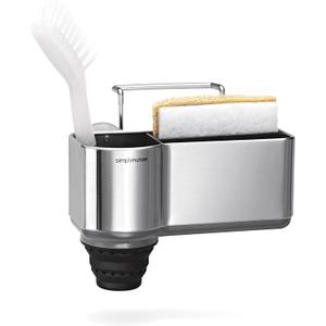 simplehuman Sink Caddy, Sponge Holder for Kitchen Sink with Compartment Dividers, 4 Suction Cups & Wire Ledge Hanger for Secure Mount, Vented Base for Fast Drying, Brushed Stainless Steel (7-1/8" x 4" x 4-3/4" h)