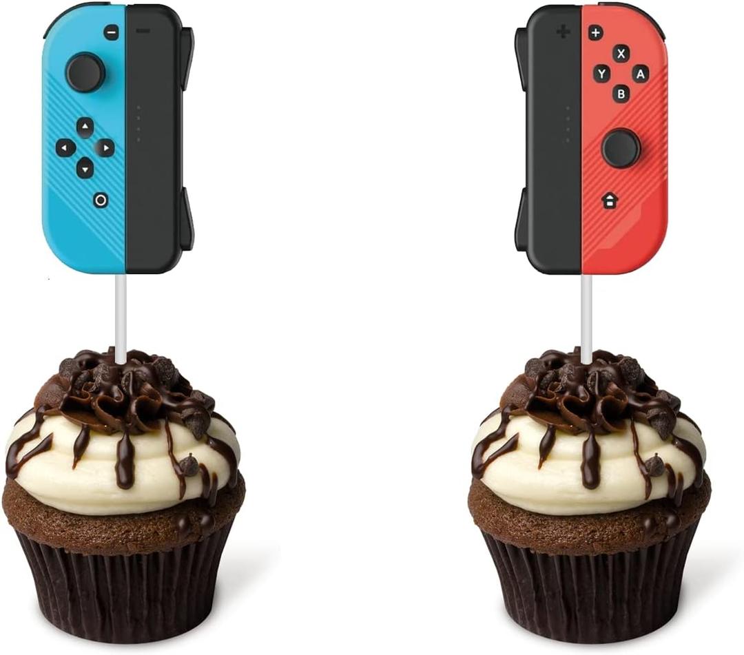 Video Game Cupcake Toppers 24PCS, Switch Game Controller Theme Cupcake Decorations, Birthday Cake Decorations Picks for Boys Gaming Themed Birthday Party