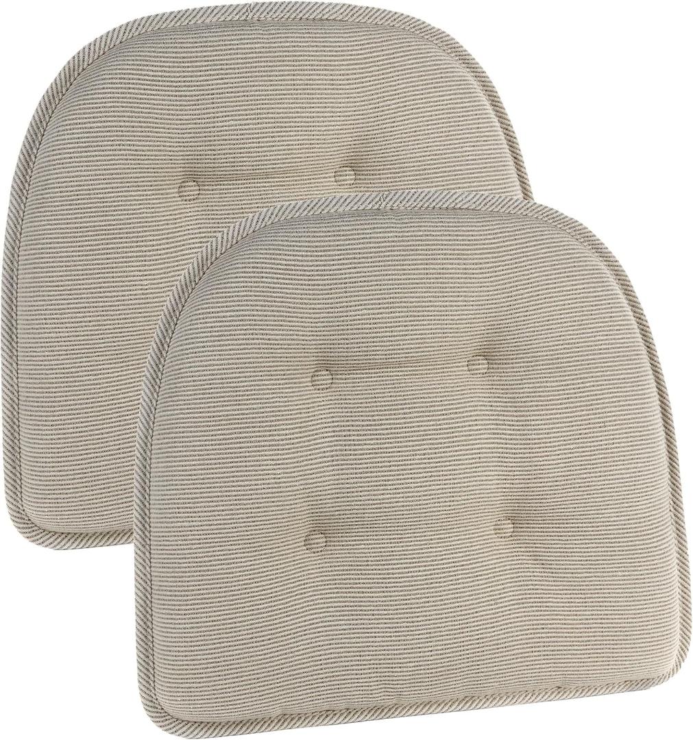 Klear Vu Omega Non-Slip Chair Cushions, Assembled in USA, U-Shaped Skid-Proof Seat Pads for Dining Room, Kitchen, Office, 15"x16" 2 Pack Slub Natural 2 Count