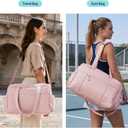 TOPEAST Weekender Bag for Women, Lightweight Puffer Travel Duffle Carry On Bag with Wet Pocket & 40oz Tumbler Pocket, Airline Approved Personal Item Overnight Bag, Pink
