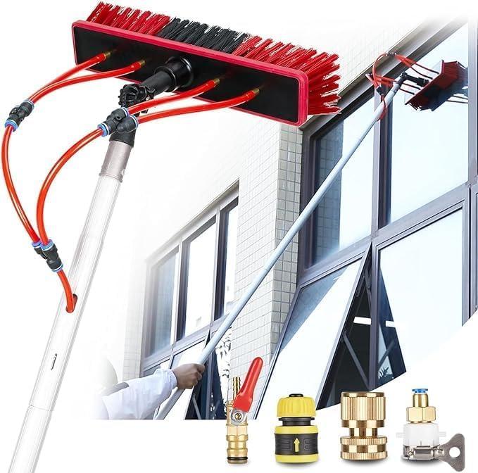 Solar Panels Brush Cleaning Kit 35 FT Adjustable Water Fed Pole 20M Hose & 180 Rotating BrushHead, Washing Equipment Window Cleaner Tool for Solar Panel Roof Car