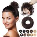 MY-LADY Messy Bun Hair Pieces Human Hair for Women Real Hairpiece Straight Scrunchies Tousled Updo Donut Chignon Ponytail Extension Natural Black