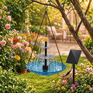 3-Tier Solar Cascading Bird Bath Fountain with Glass Basin